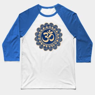 Blue and Gold Ohm Mandala Baseball T-Shirt